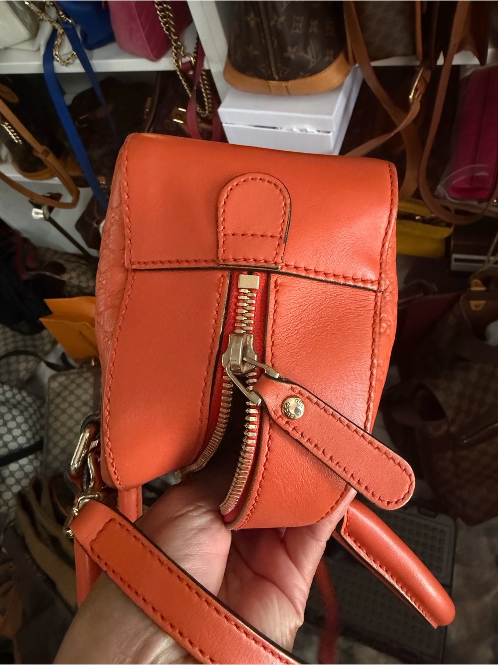 Gucci Orange Embossed Leather Satchel with Top Handles - Picture 11 of 15